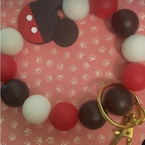 Red and Black Beaded Keychain Bracelet